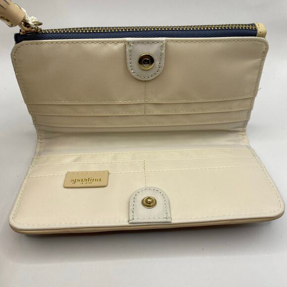 Spartina 449 Tassel Snap Zip Wallet Blue Floral Linen Canvas Embroidered NWT - Picture 4 of 7